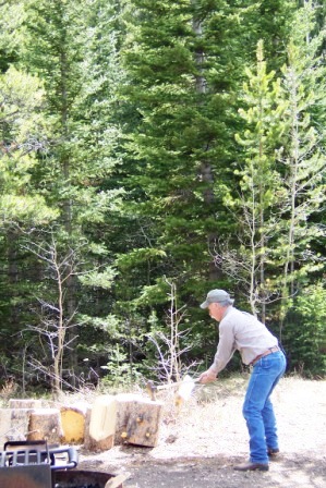 Splitting wood in the Medicine Bow National Forest