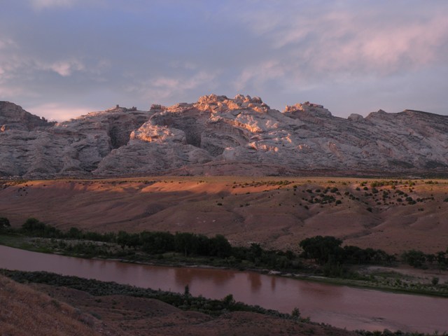 Looking across the Green River at sunset in Dinosaur Nat Mon