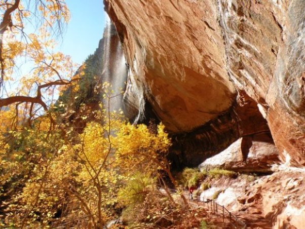 Under the falls at Emerald Pools in Zion National Park