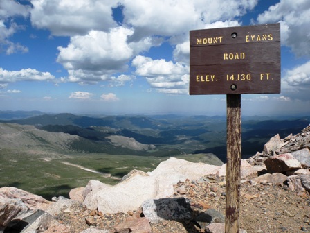 Mt Evans Road altitude sign