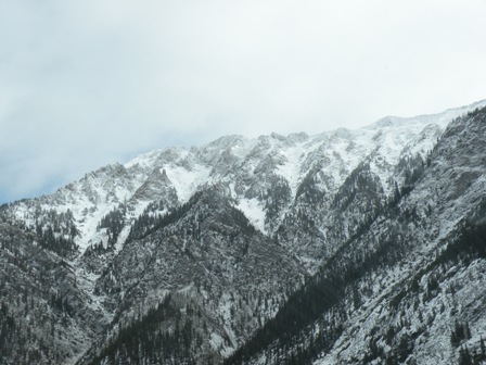 Snow in the mountains around Vail