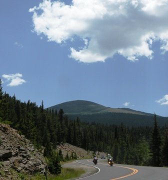 Motorcycles in the twisties on Mt Evans